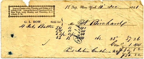 18 trip, New York, 10 Dec, 1841 G.L. Row sold for Mr. W Birchardl. chs-007078